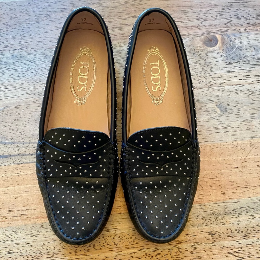 Tod’s Black Gommino Studded Leather Loafer - Tod’s Famous Driving Shoe.